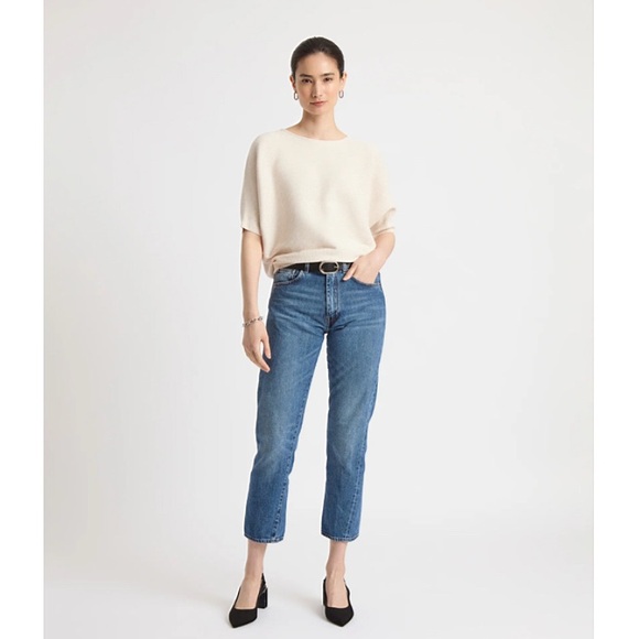 The Reset R Label Ribbed Cream Short Sleeve Pullover Sweater - Picture 2 of 12